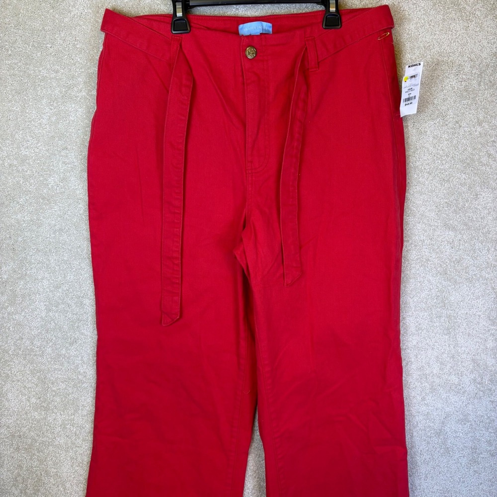 Draper James Pants Womens 14 (34x29) Red Belted Wide Leg High Rise Stretch Twill
